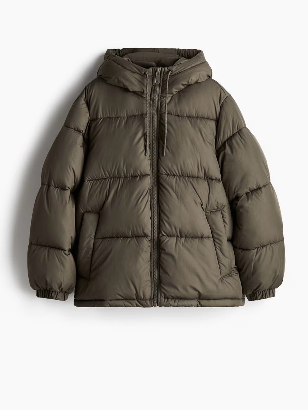 Women Hooded Puffer Jacket - Olive Green H&M, S